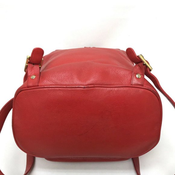 MCM Logo Plate logo studs Backpack-Bag Red Leather